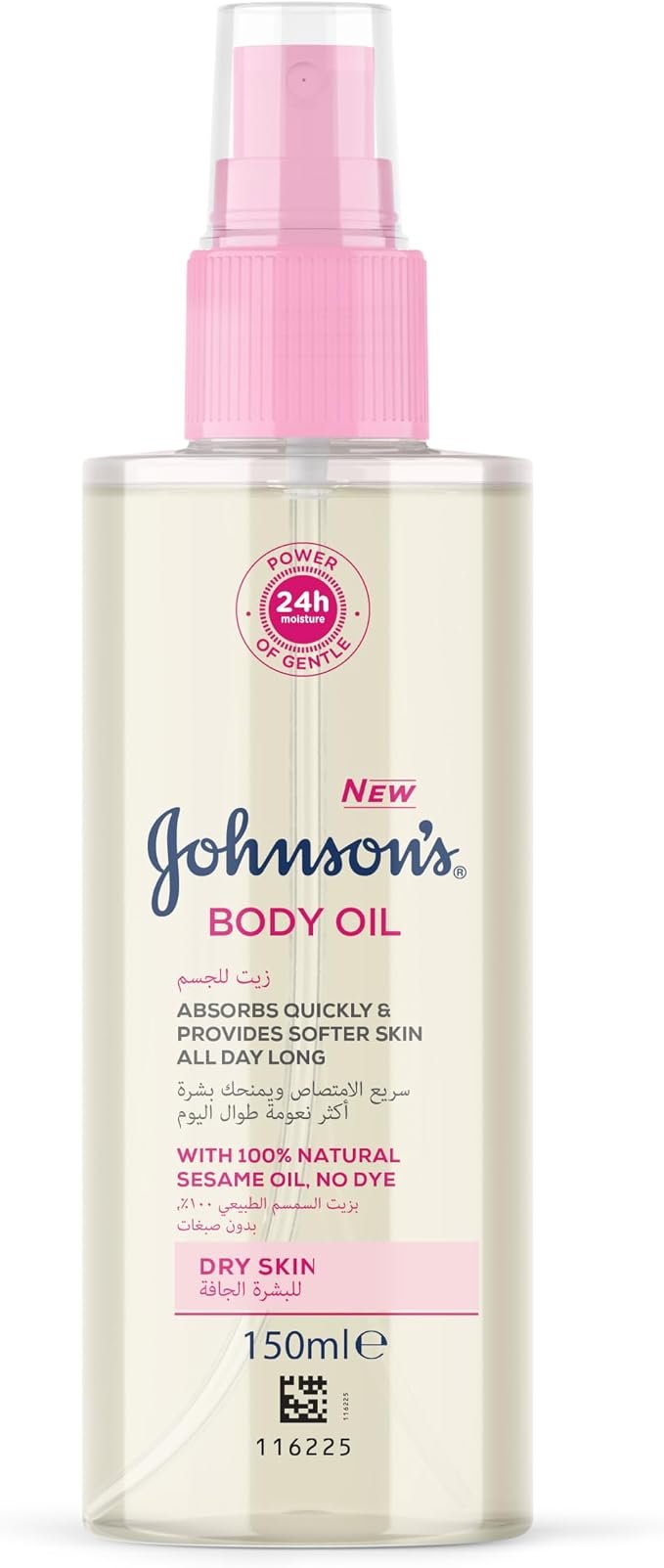 Johnson's 24 Hour Moisture Body Oil Spray Non-Greasy Dry Skin 150ml